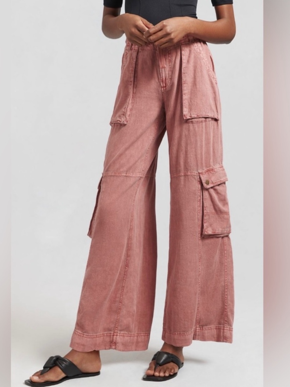 Anthropologie Rose Cargo Wide Leg Linen Blend Pants
